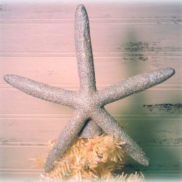 Handmade Silver Glittered Starfish Christmas Tree Topper