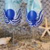 Hand painted Blue Octopus Wine Glasses