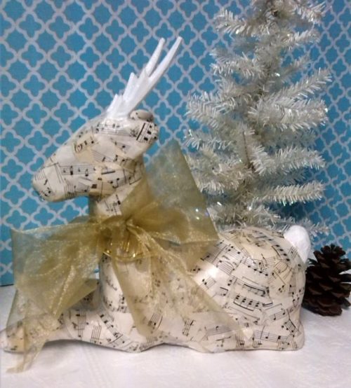 French Vintage Sheet Music Christmas Reindeer