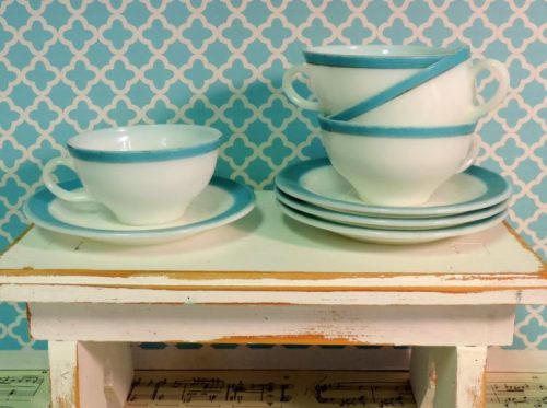 Vintage Retro Diner Aqua Blue and White Coffee Cups