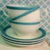 Vintage Aqua Blue and White Diner Style Coffee Cups