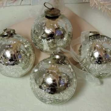 Elegant Crackled Mercury Glass Christmas Tree Ornaments