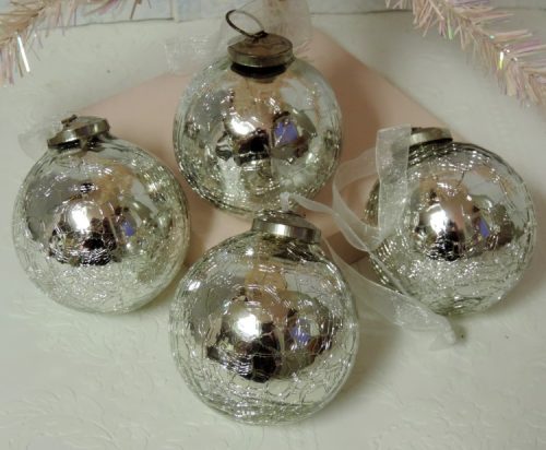 Crackled Mercury Glass Christmas Tree Ornaments