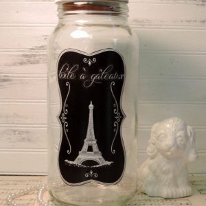 Upcycled Eiffel Tower French Glass Cookie Jar