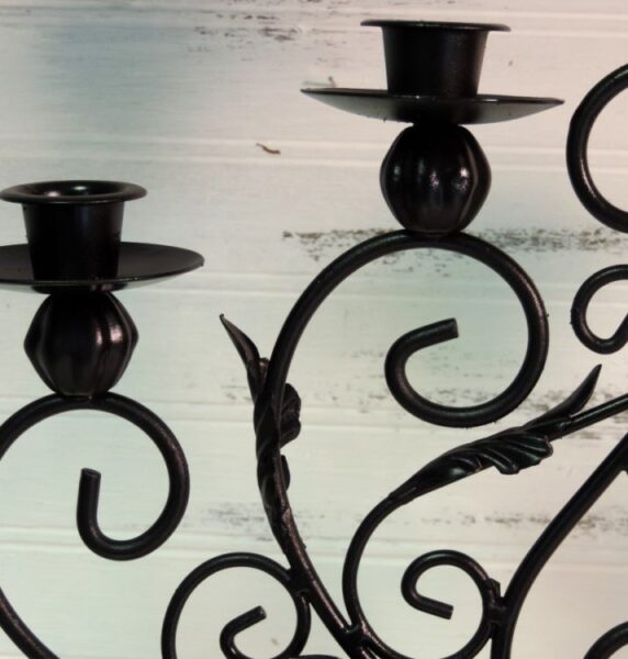 Elegant Ornate Black Metal Candelabra