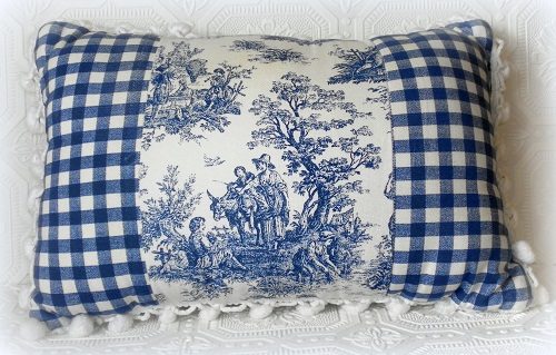 Country French Blue Toile Accent Pillow