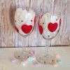 Hand Painted Red Heart Valentine's Day Wine Glasses