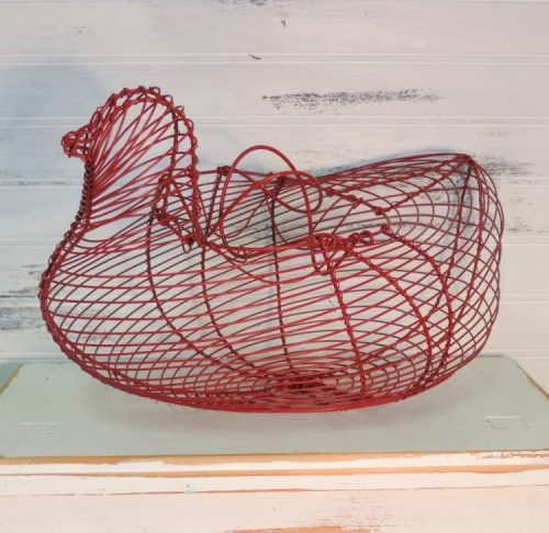 Red Country Chicken Wire Basket Farmhouse Kitchen Decor