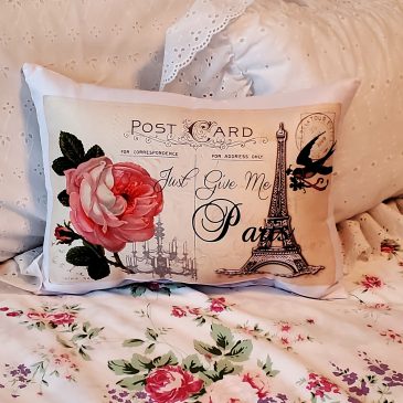 Just Give Me Paris Postcard Handmade Lumbar Throw Pillow