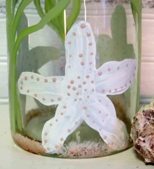 Hand Painted Starfish Beach Vase or Candle Holder Beach Cottage Decor