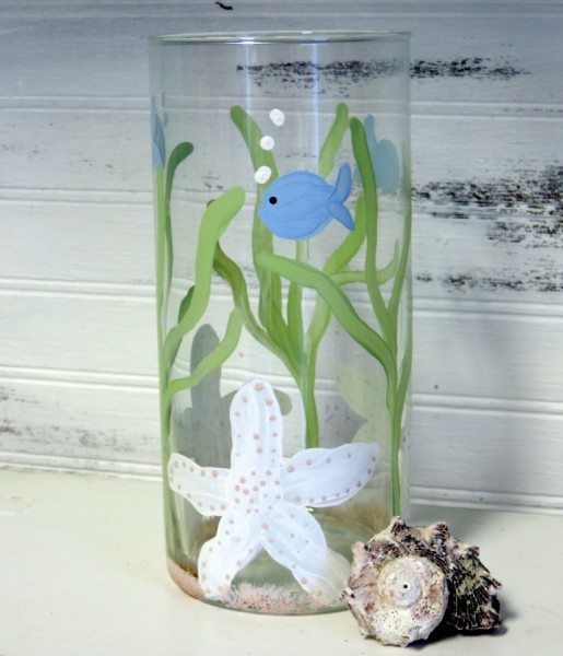 Hand Painted Starfish Glass Flower Vase Beach Wedding Decor Centerpiece