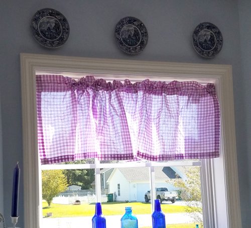 Lilac Purple Gingham Check Window Valance Cottage Inspired Decor