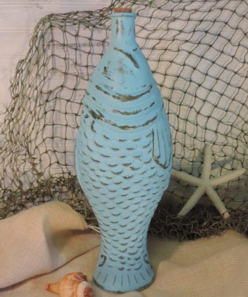 Aqua Blue Distressed Fish Bottle Lamp