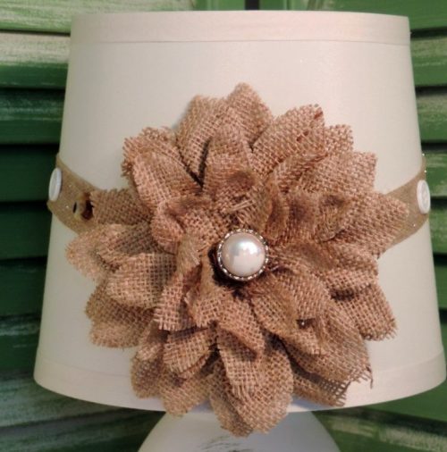 French White Mason Jar Lamp With Burlap Floral Shade Sold