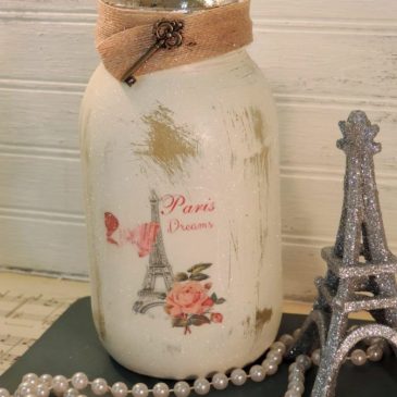 Handcrafted Paris Dreams Eiffel Tower Glittered French Mason Jar Candle Holder