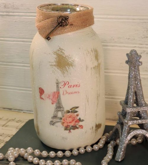 Glittered Paris Eiffel Tower Jar Candle Holder