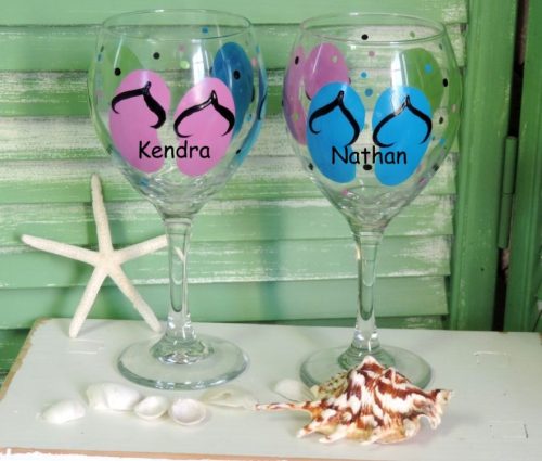 Personalized Flip Flop Wine Glasses Summer Beach Decor