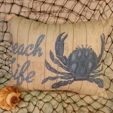 Handmade Vintage Inspired Beach Life Crab Pillow