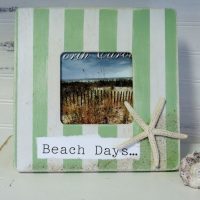 Hand Painted Green Striped Starfish Beach Days Picture Frame