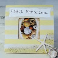 Hand Painted Yellow Striped Beach Memories Picture Frame