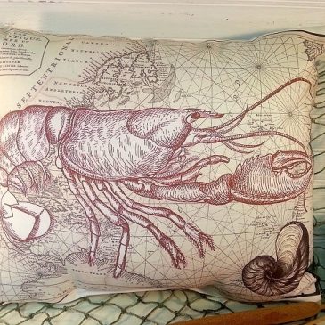 Handmade Antique Lobster Nautical Map Pillow