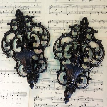 Hollywood Regency Black Painted Brass Candle Sconces