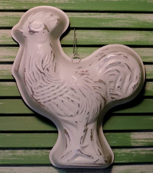 Upcycled Country Farmhouse Rooster Chicken Painted Copper Mold Cake Pan
