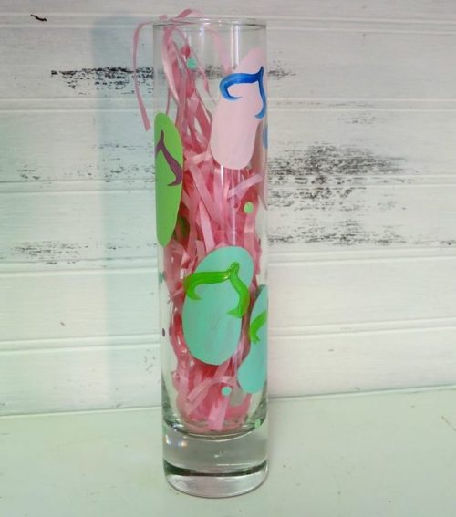 Hand Painted Flip Flop Bud Vase, Flower Vase Beach Cottage Decor