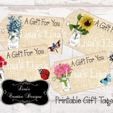 Printable Country Mason Jar Vase Gift Tags Digital Download