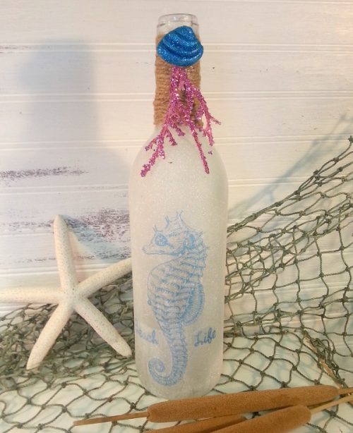 Glittered Seahorse Decorative Glass Beach Bottle