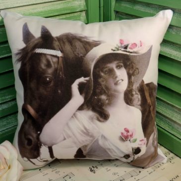 Handmade Vintage Victorian Horse Pillow Equestrian Gift