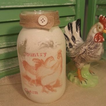 Handmade Country Charm Rooster Glittered Mason Jar Candle Holder