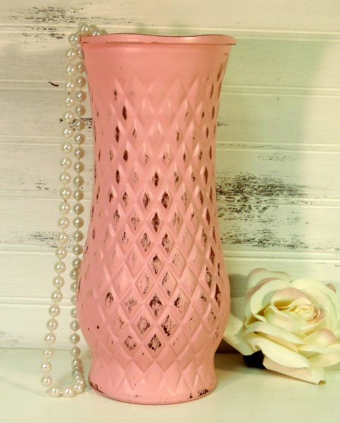 Shabby Pink Painted Glass Flower Vase Harlequin Design