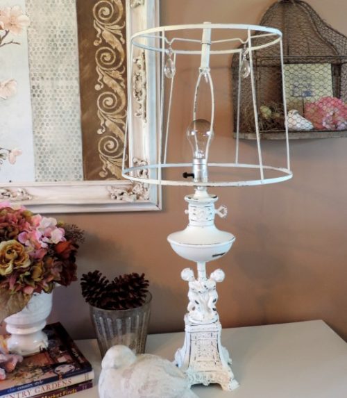 Shabby White Cherub Angel Hollywood Regency Table Lamp