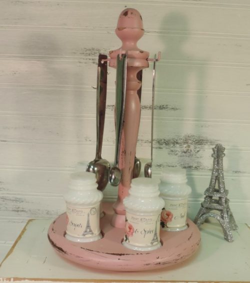 Upcycled Pink Paris Inspired Spice Caddy Shabby Chic Kitchen Decor