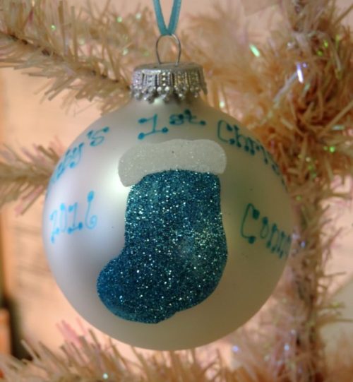 Personalized Blue Stocking Baby's First Christmas Tree Ornament