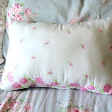 Handmade Shabby Pink and White Embroidered Pillow