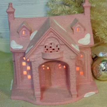 Large Shabby Chic Pink Glittered Christmas House