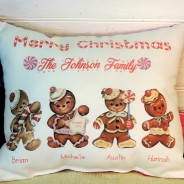 Handmade Personalized Vintage Gingerbread Man Family Christmas Pillow