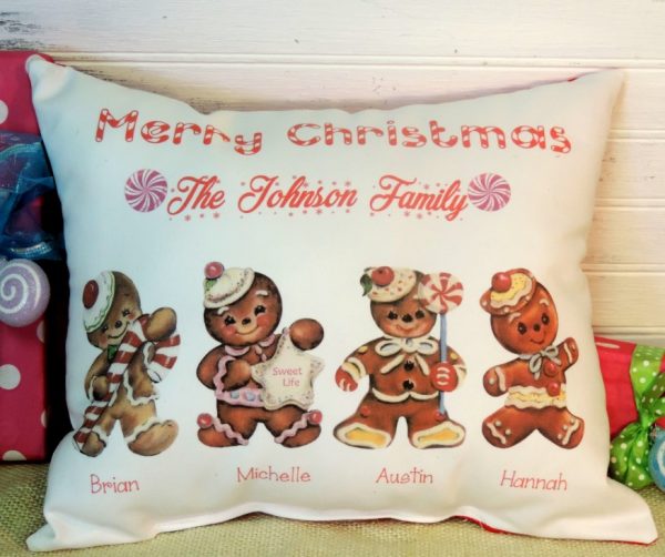 Personalized Handmade Gingerbread Man Family Christmas Pillow