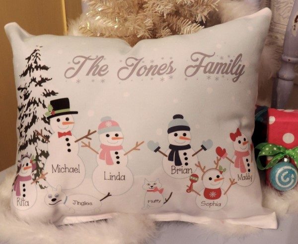Handmade Personalized Country Snowman Family Pillow Christmas Gift