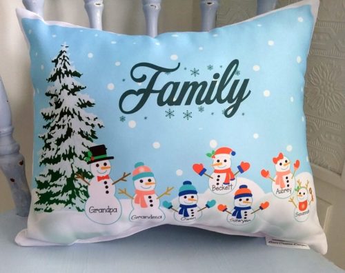 Personalized Snowman Family Pillow