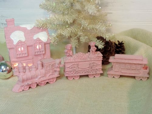 Shabby Chic Pink Christmas Cottage and Train Set