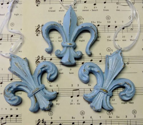 Shabby Blue French Fleur de Lis Ornaments French Decor