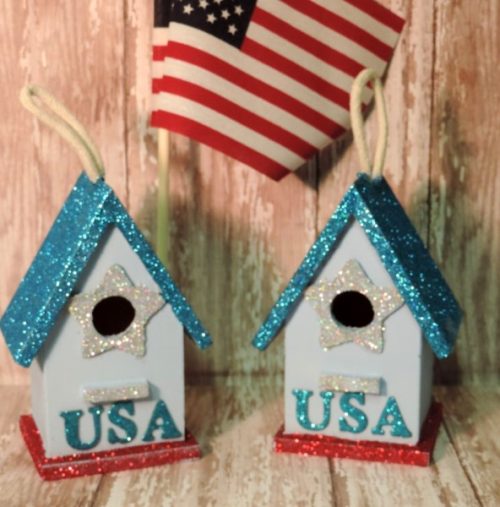Patriotic USA Glittered Birdhouse Ornaments