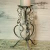 Antiqued Silver Scroll Candle Holder With Crystals