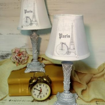 Pair of Gray French Paris Eiffel Tower Table Lamps