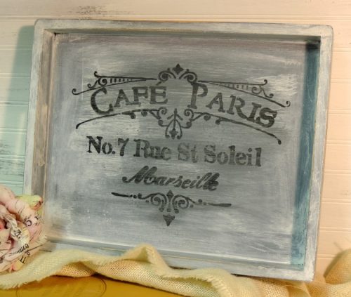 Gray French Cafe Paris Wooden Serving Tray Sold