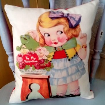 Handmade Retro Vintage Girl Valentine’s Day Card Pillow