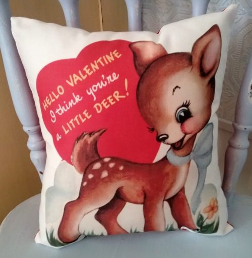 Retro Vintage Reindeer Valentine Pillow